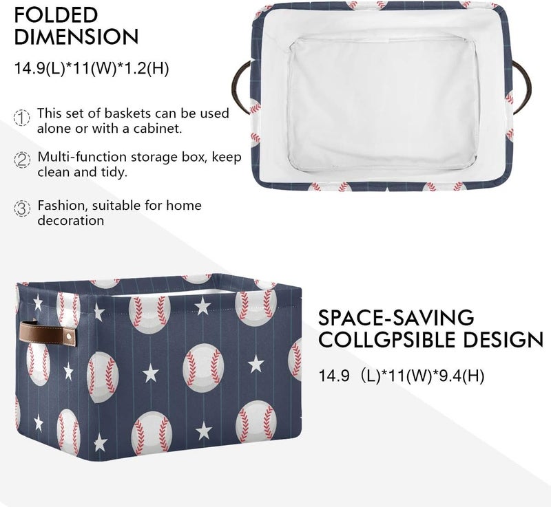 DOMIKING Rectangular Storage Bin Basketball Baseball Sport Basket with Handles - Toy Bins Laundry Storage Basket for Kids Toy Pets Room Closet - Image 4